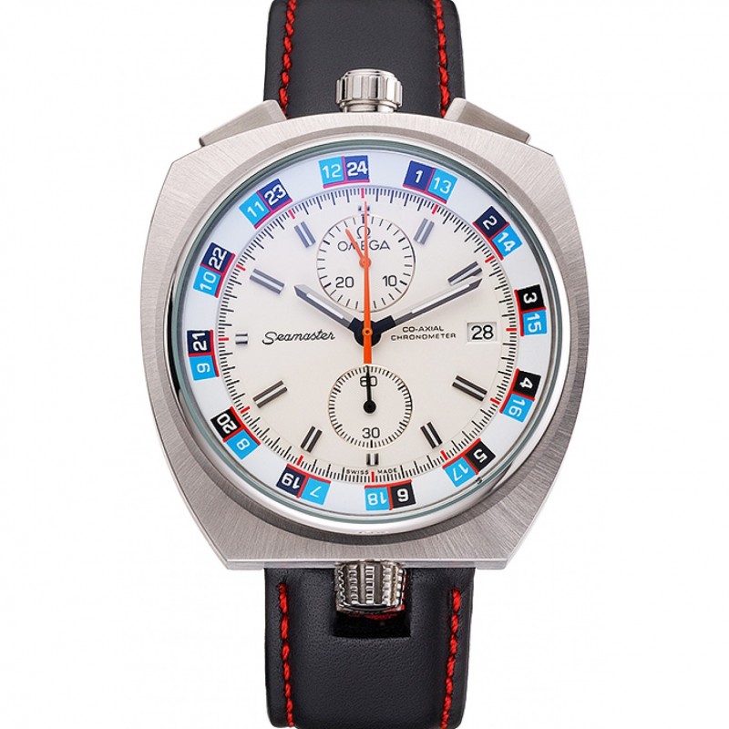 Best Replica Watches Omega Seamaster Bullhead White Dial Stainless Steel Case Black Leather Strap 622825-0