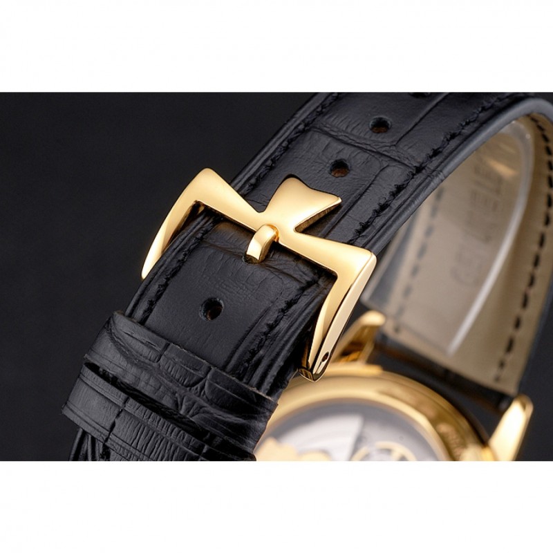Swiss Vacheron Constantin Traditionnelle Power Reserve Gold Dial And Case Diamond Bezel Black Leather Strap-6