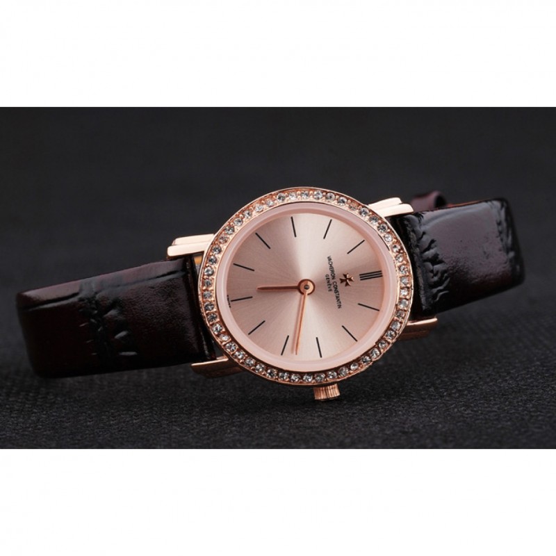 Vacheron Constantin Patrimony Diamond Rose Gold Dial Rich Maroon Leather Bracelet-2