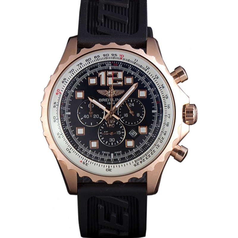 Breitling Navitimer Rosegold Bezel Rubber Strap Black Dial-0
