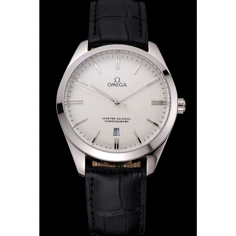 High End Omega Tresor Master Co-Axial White Dial Stainless Steel Case Black Leather Strap-1