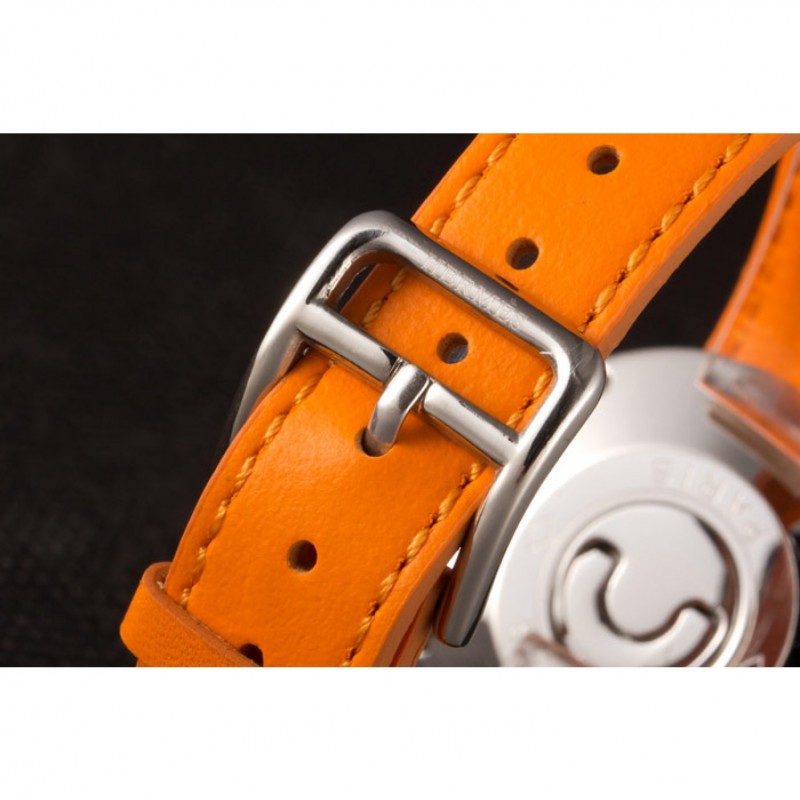 Hermes Classic MOP Dial Orange Leather Bracelet 801390-8