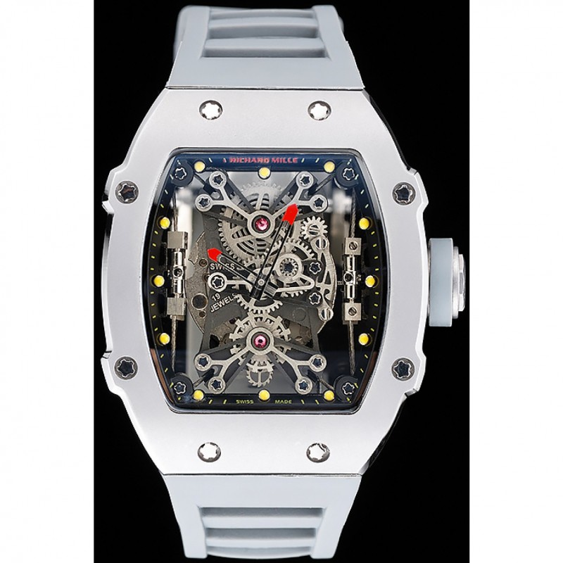 High End Replica Watches Richard Mille Tourbillion Rafael Nadal RM 27-01 Silver Case White Rubber Bracelet 1454255-1