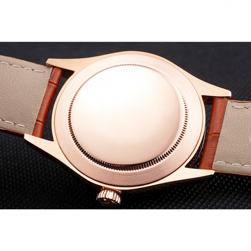 Cheap Swiss Rolex Cellini White Dial Roman Numerals Rose Gold Case Light Brown Leather Strap-7