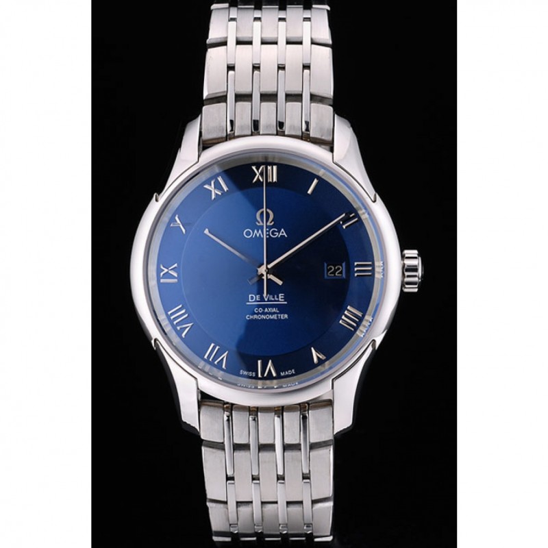 Omega Swiss DeVille Stainless Steel Bezel Roman Numbers Blue Dial 7612-2