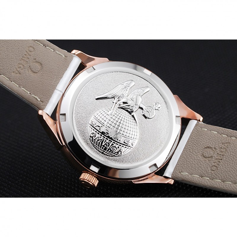 High Quality Replica Watches Omega DeVille Prestige White Dial Gold Diamond Case White Leather Bracelet 1454122-7