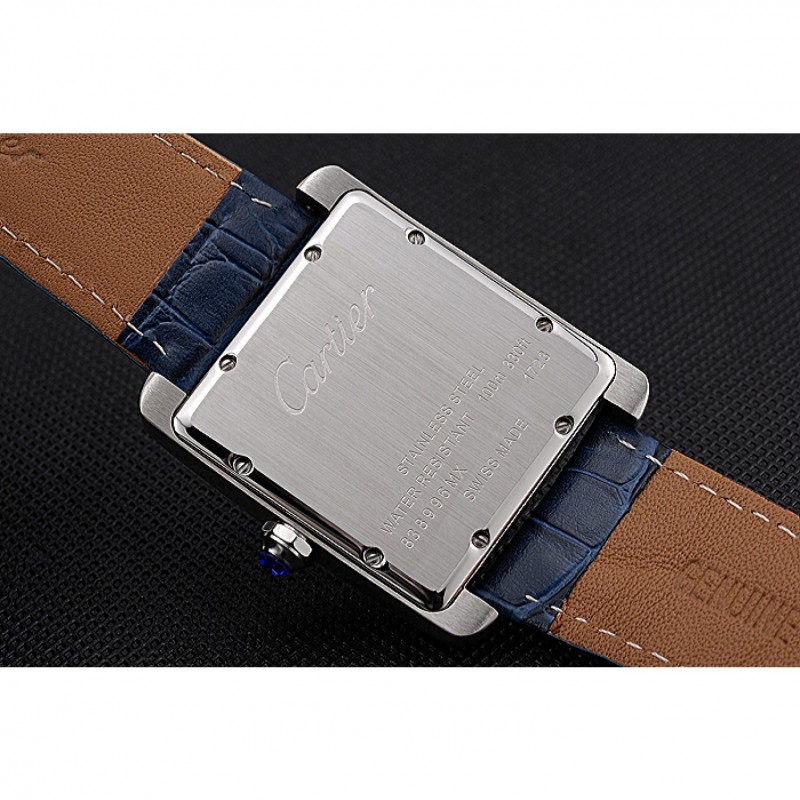 Cartier Tank MC White Dial Stainless Steel Case Blue Leather Strap 622575-5