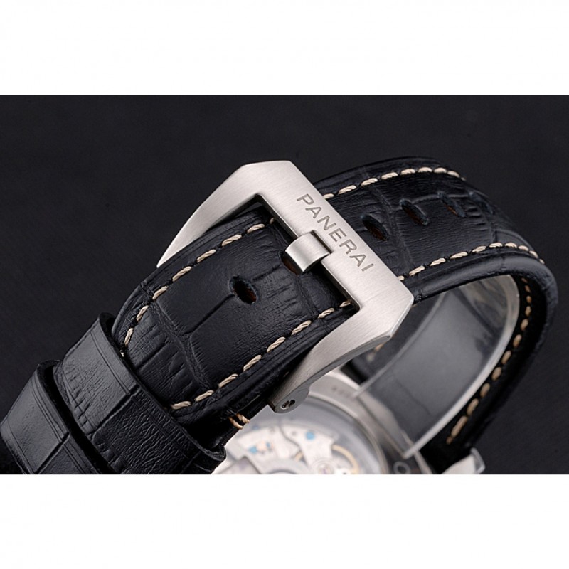 Panerai Luminor Marina 1950 Black Dial Brushed Steel Case Black Embossed Leather Strap-5