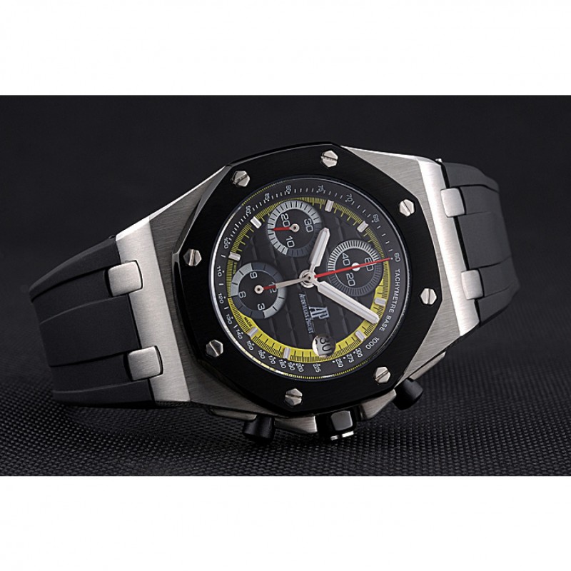 AAA Swiss Audemars Piguet Royal Oak Offshore Black And Yellow Dial Stainless Steel Case Black Rubber Strap 622855-3