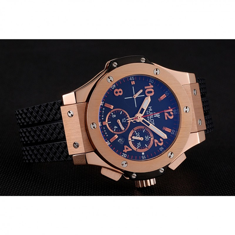 Swiss Hublot Big Bang Black Dial Rose Gold Case Black Rubber Bracelet 1453898-2