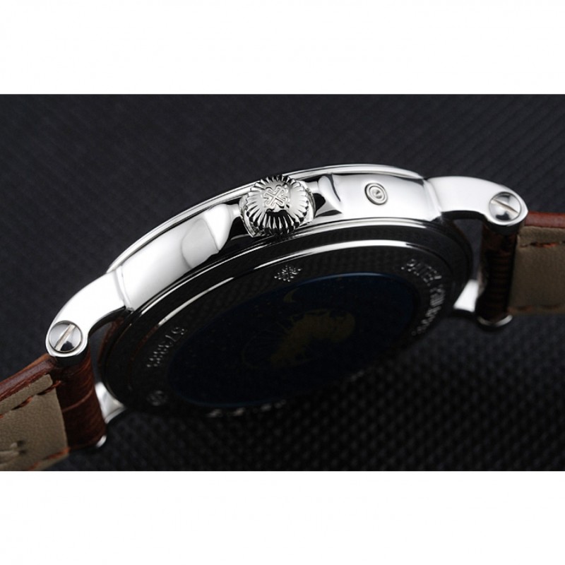 Cheap Replica Watches Patek Philippe Perpetual Calendar Retrograde Date White Dial Silver Case Brown Leather Bracelet 1454149-8