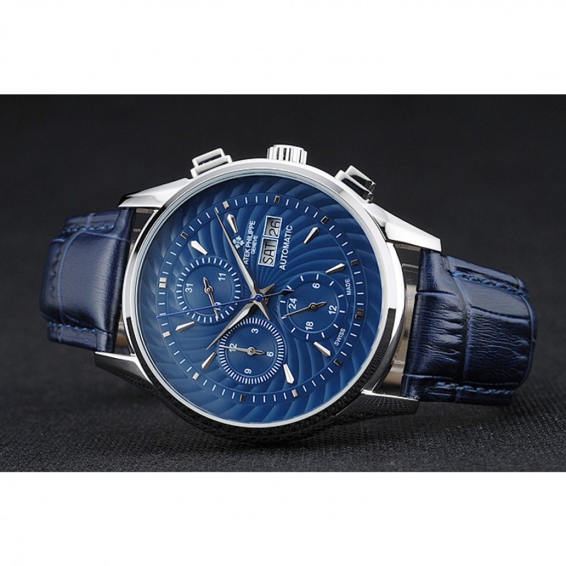 Best Patek Philippe Grand Complications Blue Dial Silver Case Blue Leather Bracelet 1454241-3