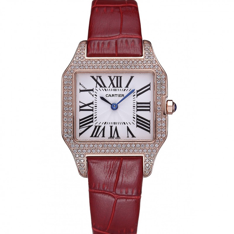 Cartier Santos 100 Diamond Rose Gold Bezel 621917-0
