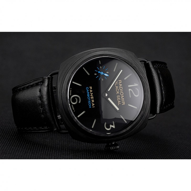 Swiss Panerai Radiomir Black Seal Carbotech Black Dial Black Case Black Leather Strap-3