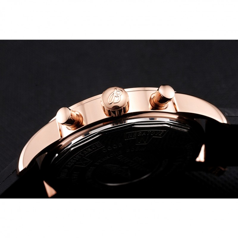 Breitling Transocean Black Dial Black Rubber Strap Rose Gold Bezel 98207-8