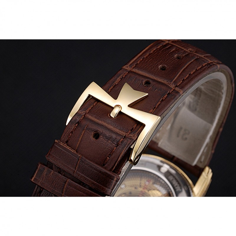 Luxury Replica Watches Swiss Vacheron Constantin Patrimony Contemporaine Gold Diamond Case White Dial Brown Leather Bracelet 622686-5