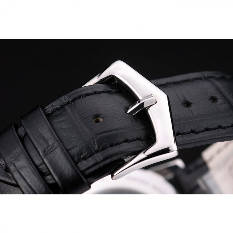 Patek Philippe Swiss Calatrava Ribbed Bezel White Dial Black Leather Strap 7657-5