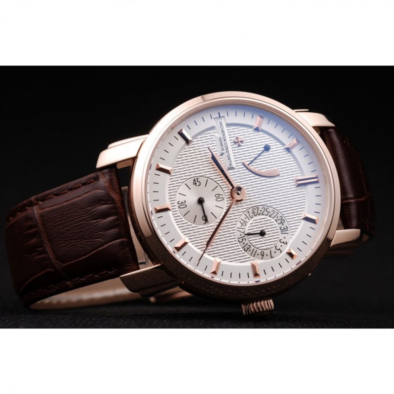Vacheron Constantin Malte Power Reserve White Dial Rose Gold Case Brown Leather Bracelet-3
