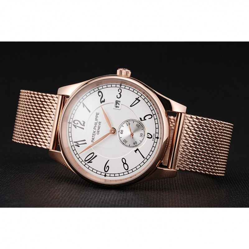 Patek Philippe Calatrava Small Seconds White Dial Rose Gold Case And Bracelet-2