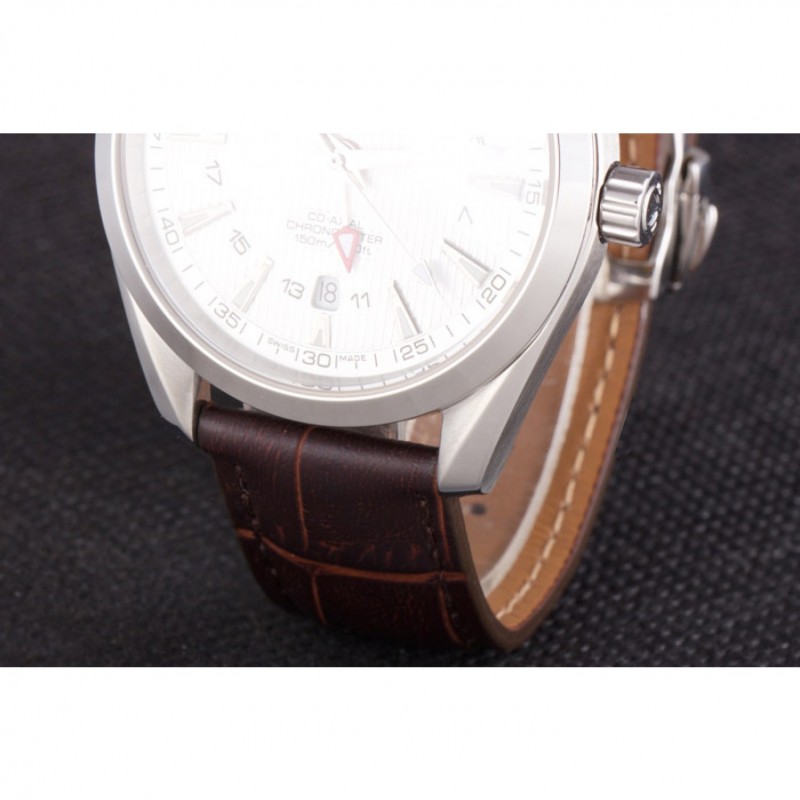 Omega Seamaster Silver Bezel with White Dial and Brown Leather Band 621573-6
