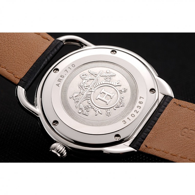 High End Hermes Classic Croco Leather Strap Silver Dial 801400-7