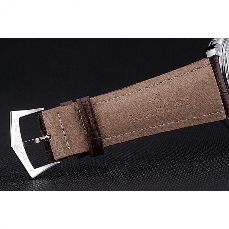 Patek Philippe Grand Complications Stainless Steel Case White Dial Roman Numerals Brown Leather Strap 622254-5