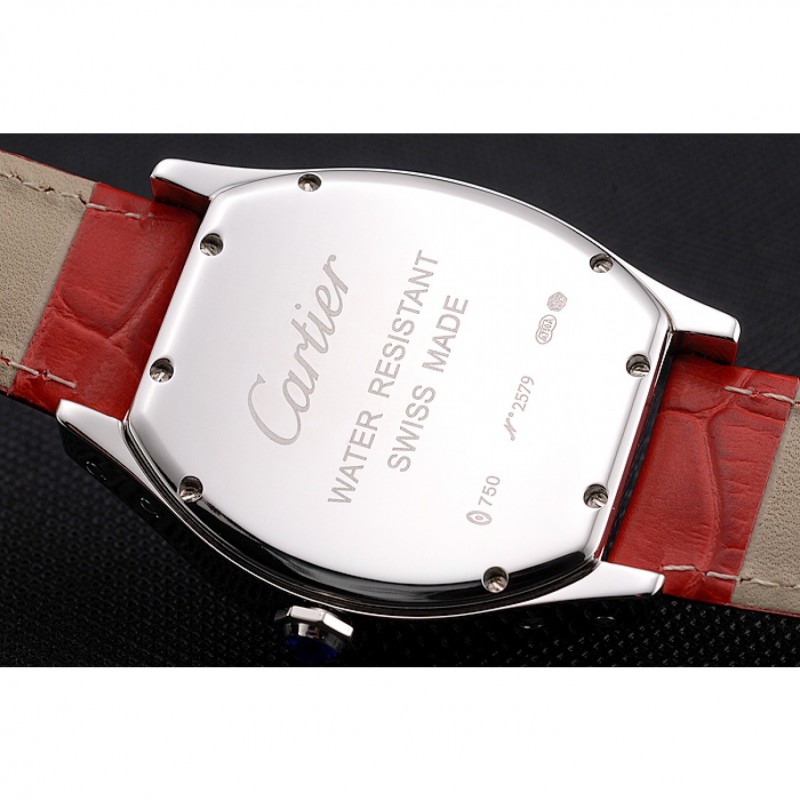 AAA Cartier Tortue Perpetual Calendar White Dial Stainless Steel Case Red Leather Strap-8