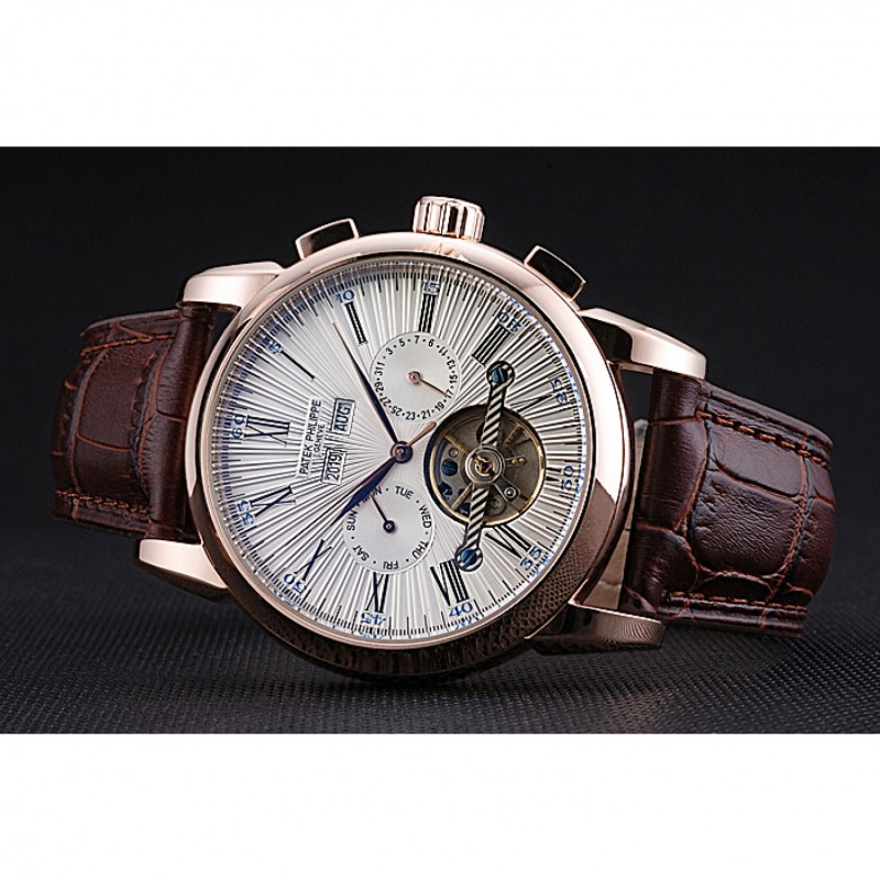 Patek Philippe Grand Complications Gold Case White Dial Roman Numerals Brown Leather Bracelet 622253-4