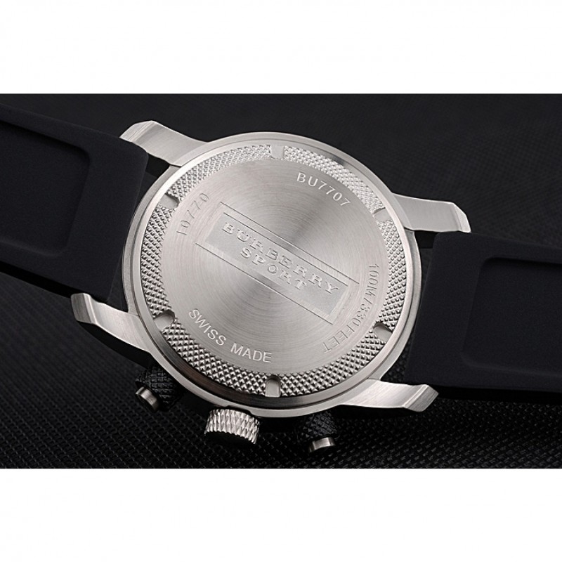 Round Burberry Sport Athlete Chronograph White Case Triple-eye Black Rubber Bracelet 622620-7