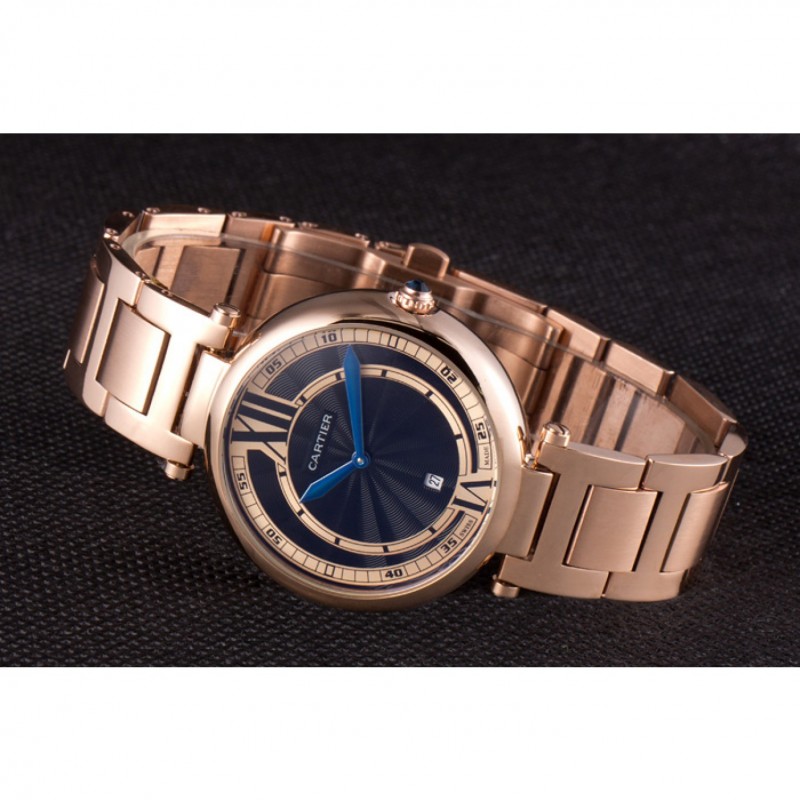 AAA Replica Watches Cartier Ballon Bleu Rose Gold Stainelss Steel Strap Black Dial 621454-4