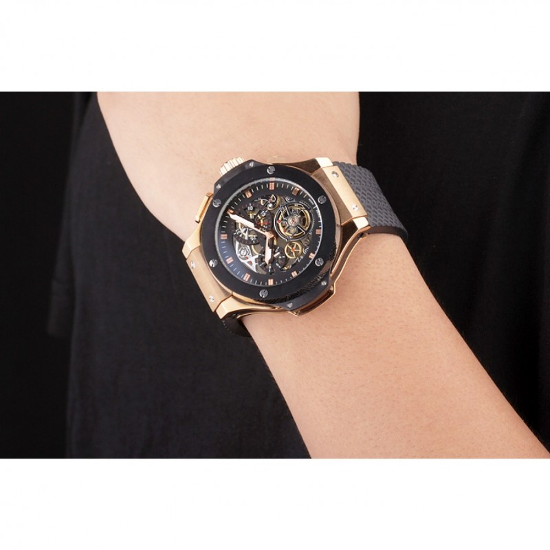 Hublot King Power Tourbillon Black Strap Gold Dial-7