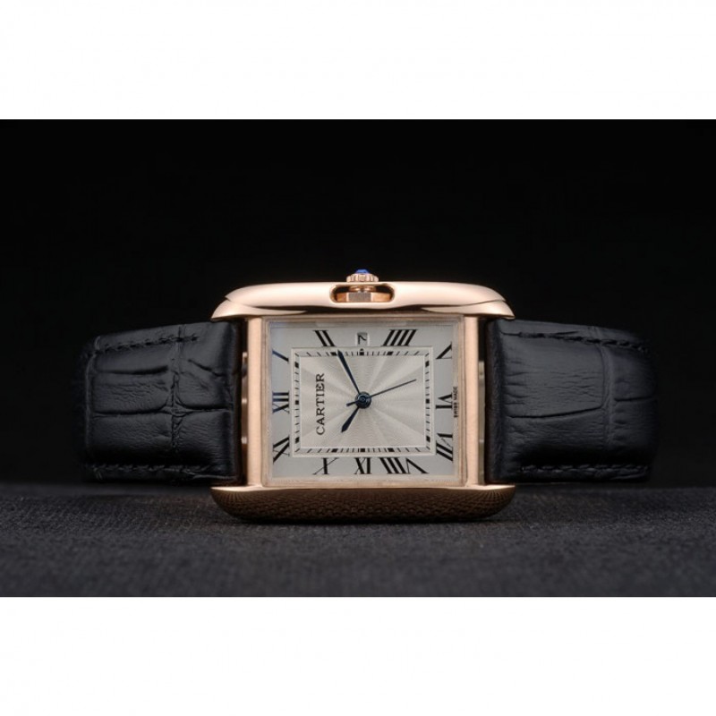 Cartier Tank Anglaise 30mm White Dial Gold Case Black Leather Bracelet-4