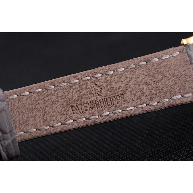 Patek Philippe Calatrava Gray Dial Diamond Markings Gold Case Gray Leather Strap-6