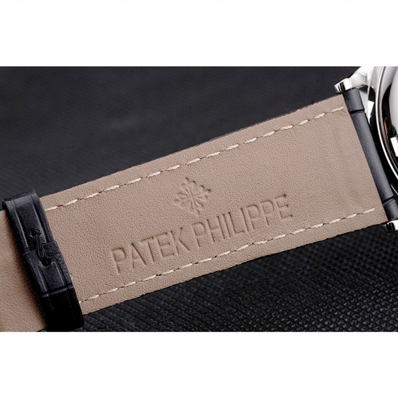 Swiss Patek Philippe Calatrava Silver Dial Stainless Steel Case Black Leather Strap-6