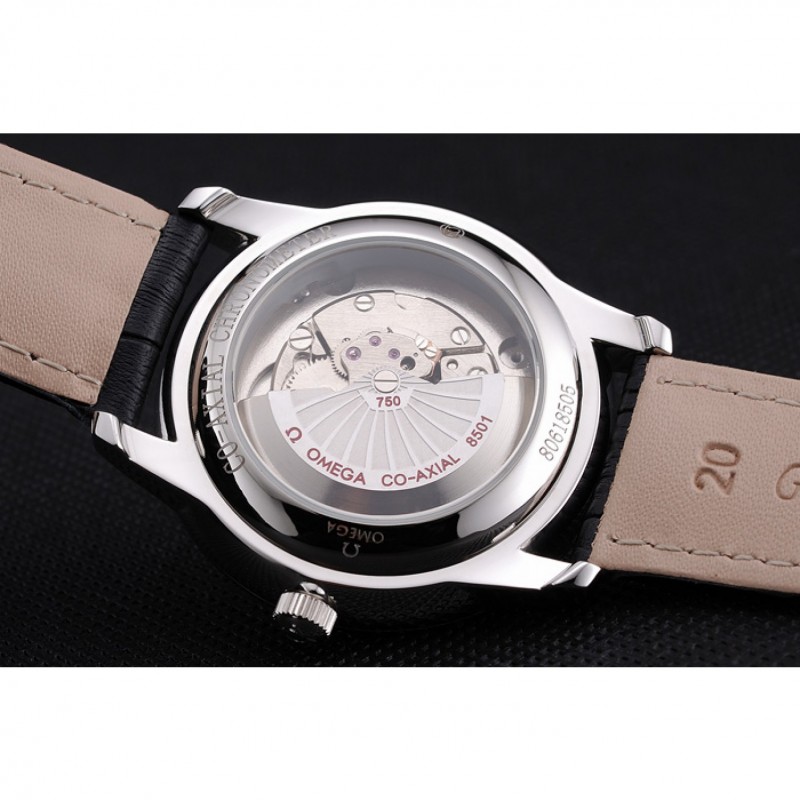 Omega De Ville Prstige Co-Axial White Dial Silver Case Black Leather Strap Roman Numeral-7