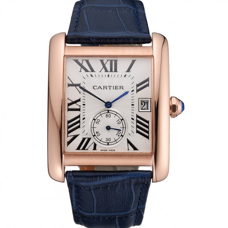 Cartier Tank MC White Dial Gold Case Blue Leather Strap 622577-0