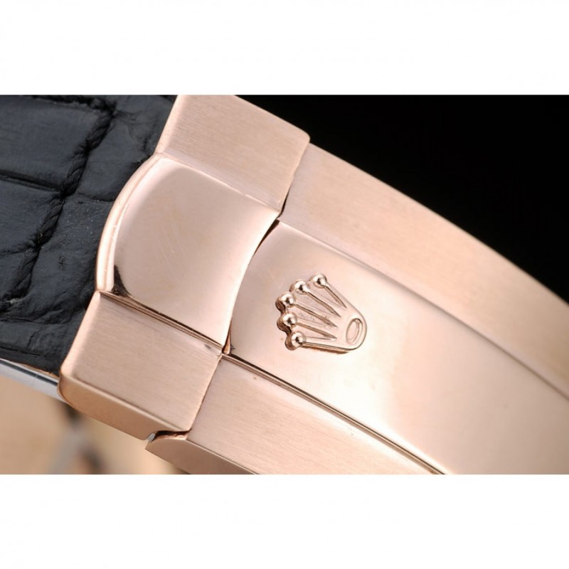 Rolex Daytona Rose Gold Case Black Dial Black Leather Strap-5