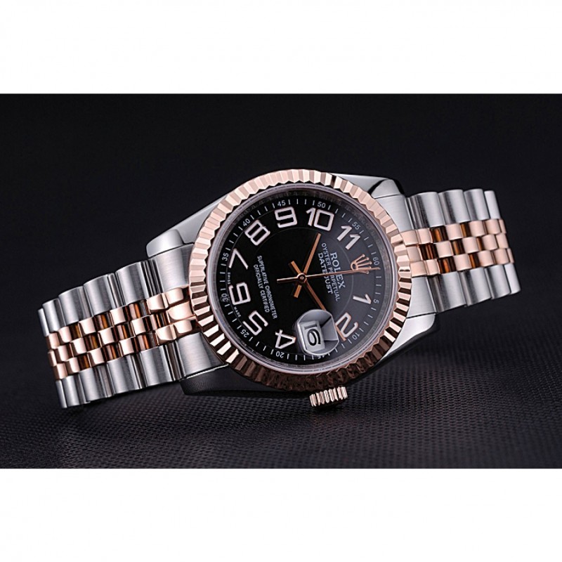 Luxury Replica Watches Rolex DateJust Black Dial Stainless Steel and Gold Bracelet 622545-3