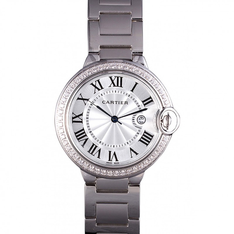 Cartier Ballon Bleu 42mm White Dial Diamonds Stainless Steel Case And Bracelet-0