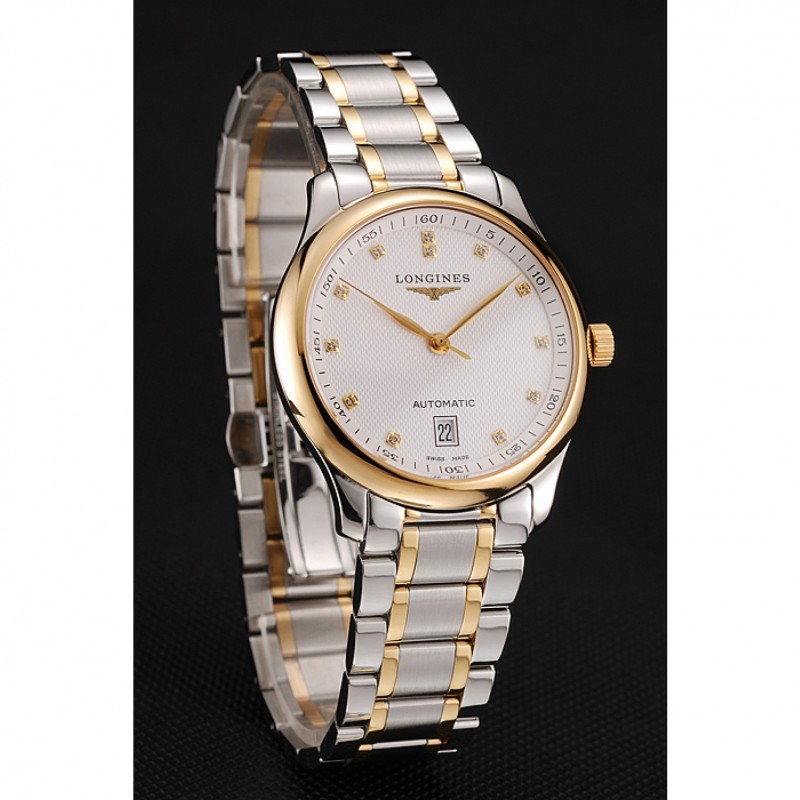 Swiss Longines Master White Dial Diamond Hour Markers Two Tone Stainless Steel Bracelet 1453930-1
