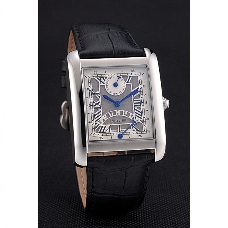 Cartier Tank White Dial Stainless Steel Case Black Leather Strap 622761-2
