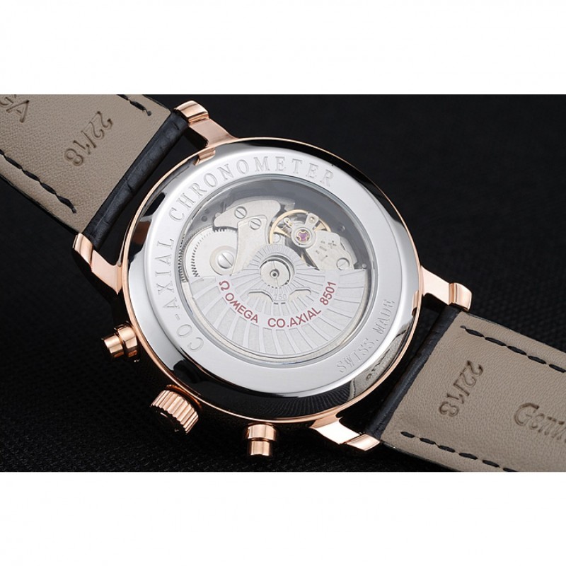 Best Replica Watches Omega De Ville Moonphase White Dial Rose Gold Case Black Leather Bracelet 1454227-8