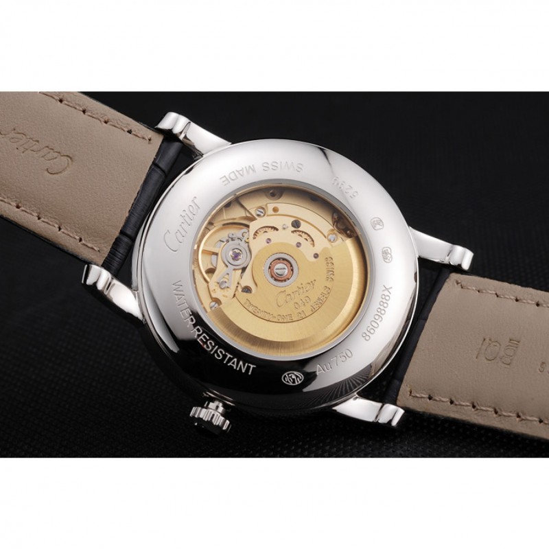 SS Swiss Cartier Rotonde Solo White Dial Silver Case Black Leather Strap-8