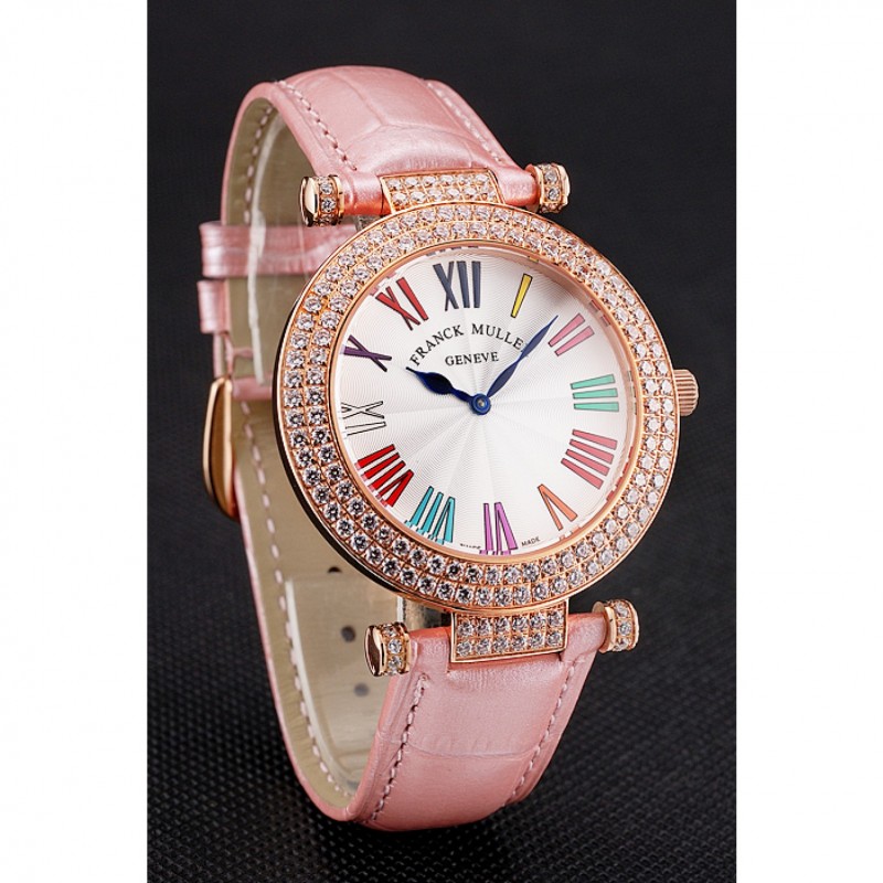 Franck Muller Double Mistery Ronde White Dial Rose Gold Case Light Pink Leather Strap-2