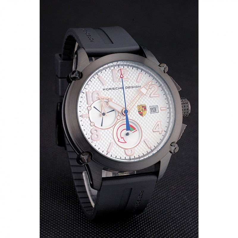Best Porsche Design Indicator White Dial Black Case Black Rubber Strap-2
