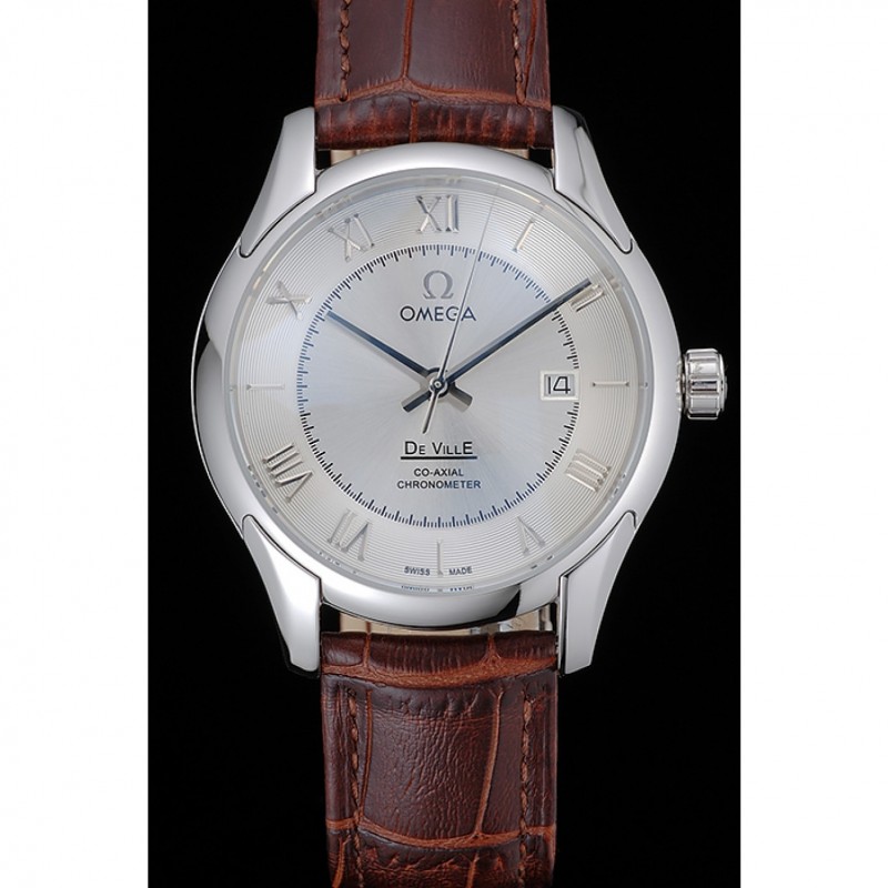 Best Replica Watches Omega DeVille Silver Dial Stainless Steel Case Brown Leather Strap 622830-1