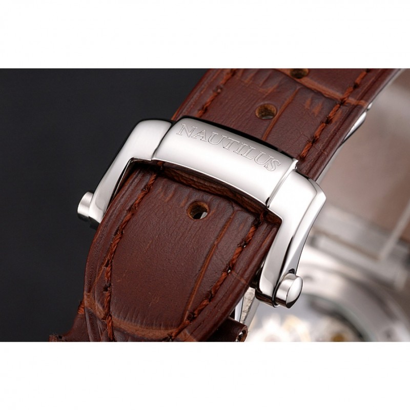Patek Philippe Nautilus Brown Dial Brushed Stainless Steel Case Brown Leather Strap-7