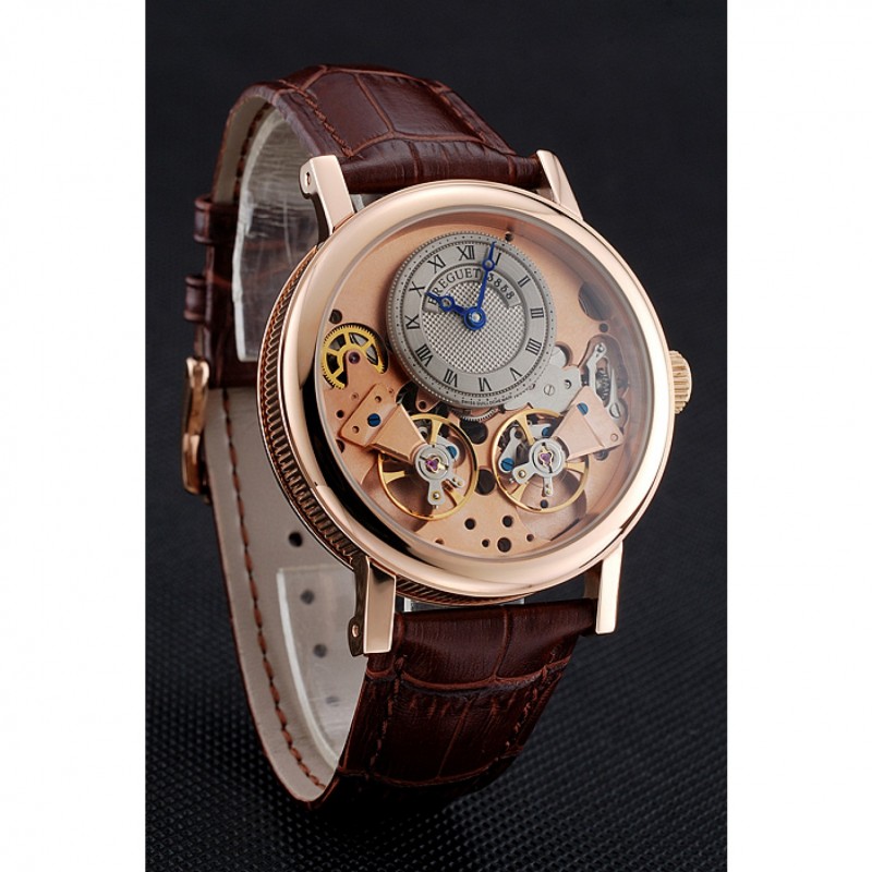 Breguet Tradition Grey Dial Gold Case Brown Leather Bracelet 1454031-2