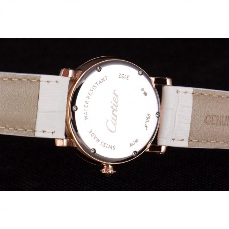 Cartier Moonphase Rose Gold Watch with White Leather Band ct254 621373-8