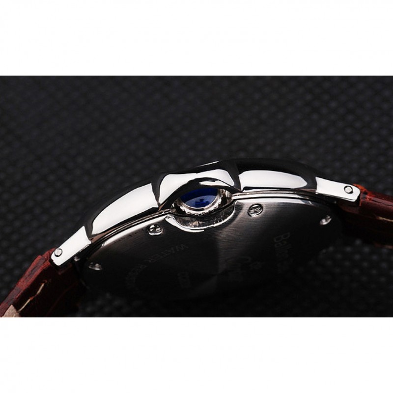 SS Replica Watches Cartier Ballon Bleu 42mm White Dial Stainless Steel Case Brown Leather Bracelet-3
